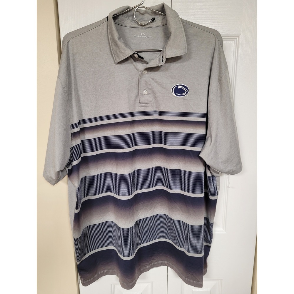 Vansport Penn State Nittany Lions Polo Shirt Mens Stretch‎ Grey Navy Size XL